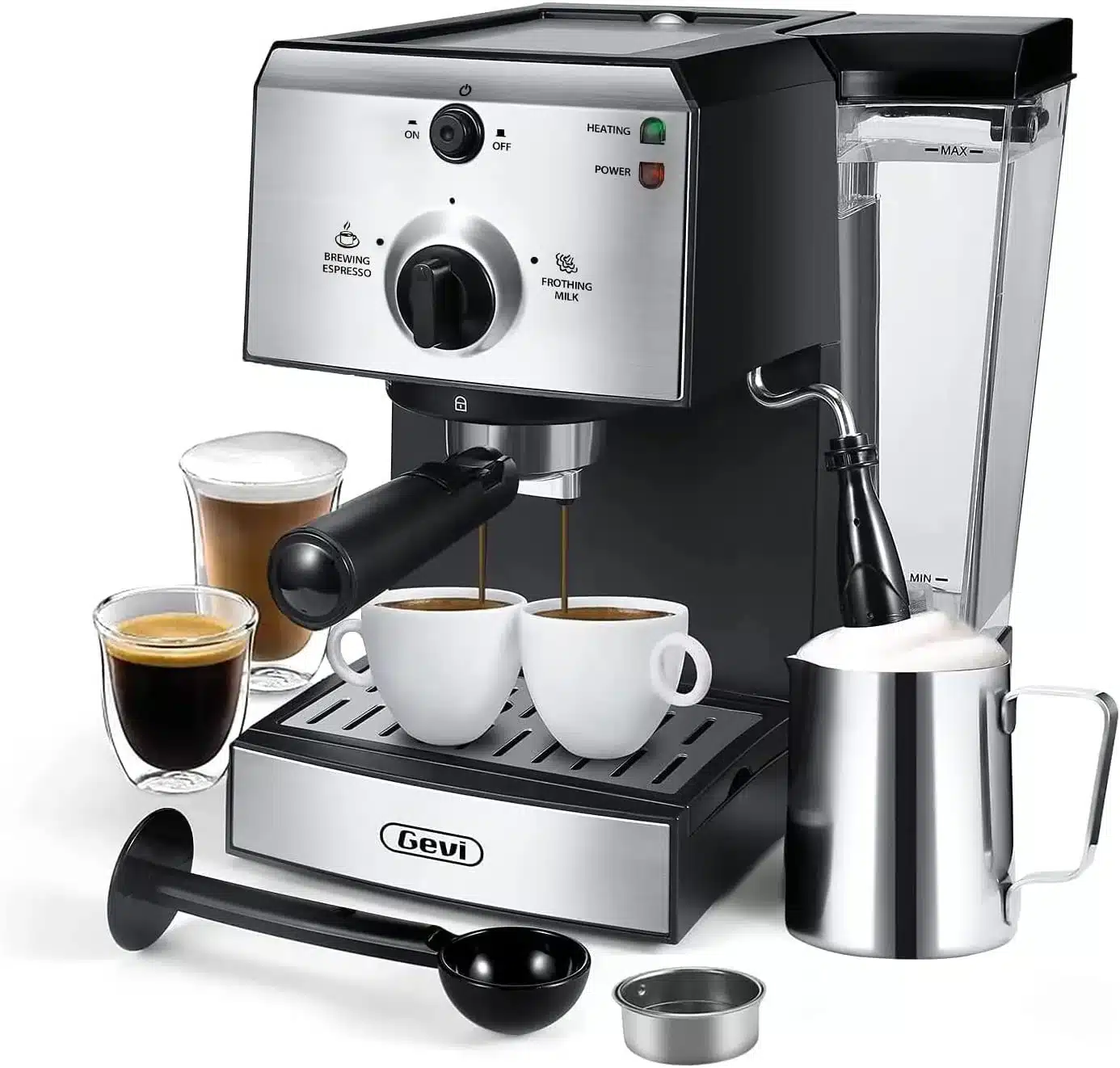 Gevi 15 Bar Professional Espresso Machine with Milk Frother and 1.5L Removable Water Tank